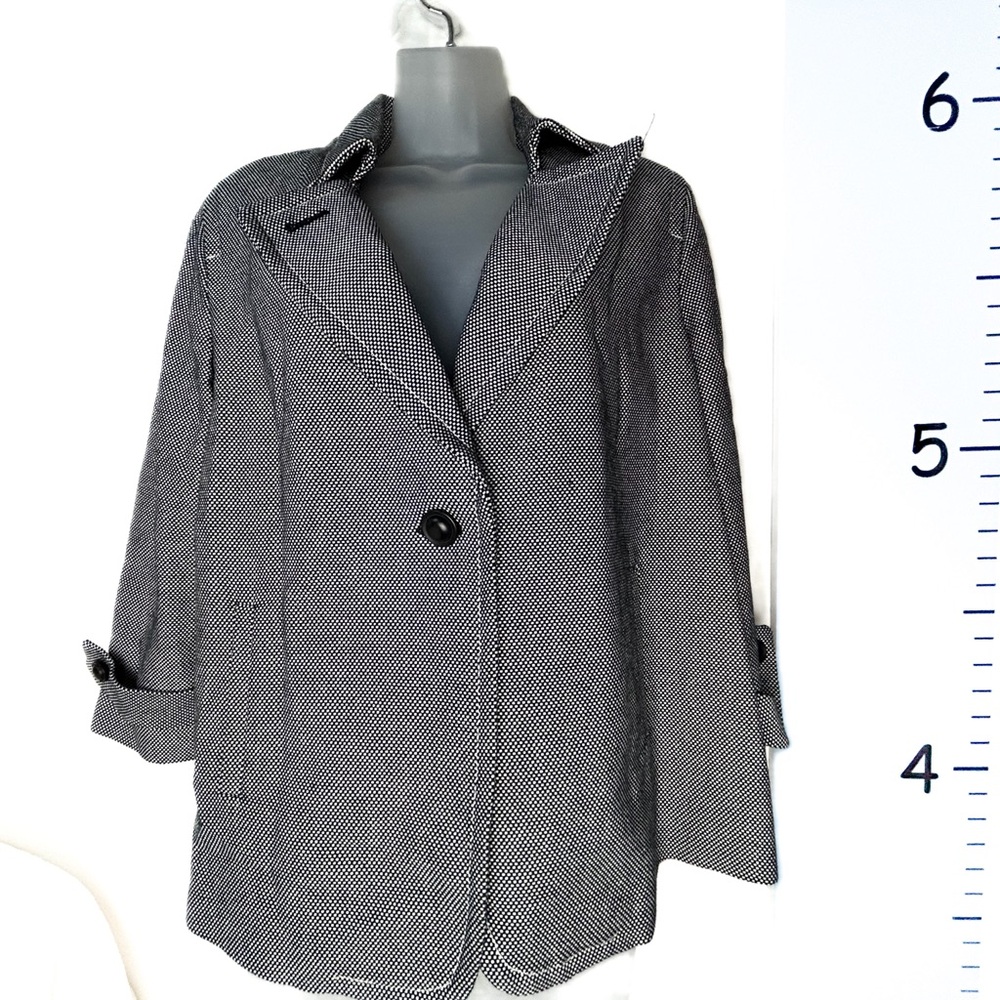 Talbots Black White 1 Button Jacket‎ Coat Petite Women's 14W